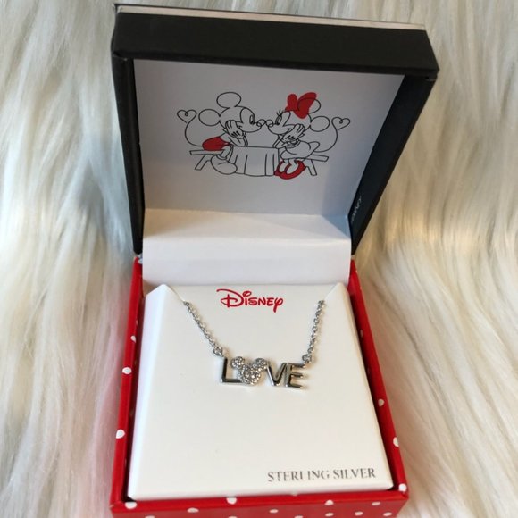 Disney Sterling Silver & Cubic Zirconia Mickey Love Necklace